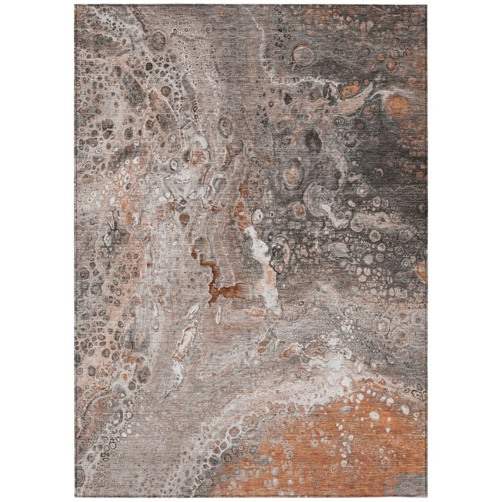 HomeRoots 9' Terra Cotta Copper and Gray Abstract Indoor Outdoor Area Rug – Durable, Washable, Stylish Decor 9' X 12' 577443