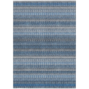Homeroots 3' Denim Blue And Ivory Striped Washable Area Rug For Indoor Or Outdoor Use - Durable And Stylish 5' X 8' Polyester 577446