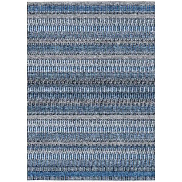 Homeroots 3' Denim Blue And Ivory Striped Washable Area Rug For Indoor Or Outdoor Use - Durable And Stylish 5' X 8' Polyester 577446