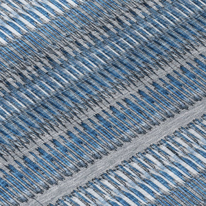 Homeroots 3' Denim Blue And Ivory Striped Washable Area Rug For Indoor Or Outdoor Use - Durable And Stylish 5' X 8' Polyester 577446