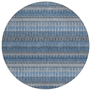 HomeRoots 5' Durable Denim Blue and Ivory Striped Indoor Outdoor Area Rug for Timeless Coastal Charm 8' Round 577447