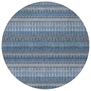 Homeroots 3' Denim Blue And Ivory Striped Washable Area Rug For Indoor Or Outdoor Use - Durable And Stylish 8' Round Polyester 577447