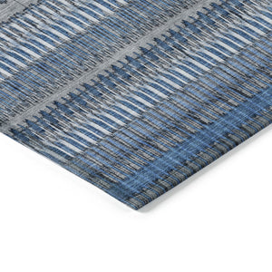 Homeroots 3' Denim Blue And Ivory Striped Washable Area Rug For Indoor Or Outdoor Use - Durable And Stylish 8' X 10' Polyester 577448
