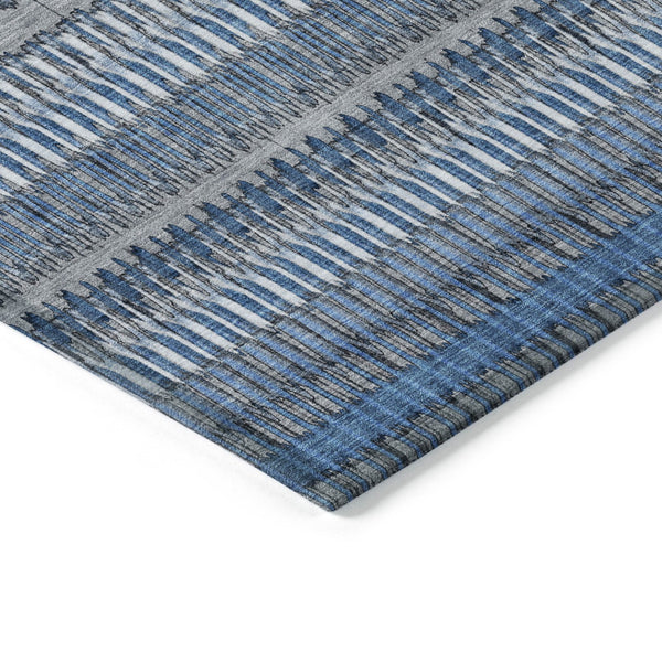 Homeroots 3' Denim Blue And Ivory Striped Washable Area Rug For Indoor Or Outdoor Use - Durable And Stylish 8' X 10' Polyester 577448