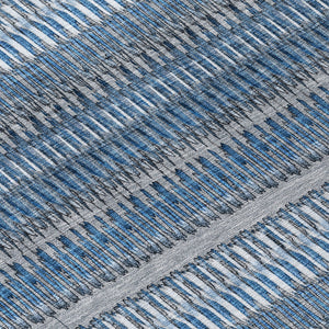 Homeroots 3' Denim Blue And Ivory Striped Washable Area Rug For Indoor Or Outdoor Use - Durable And Stylish 8' X 10' Polyester 577448