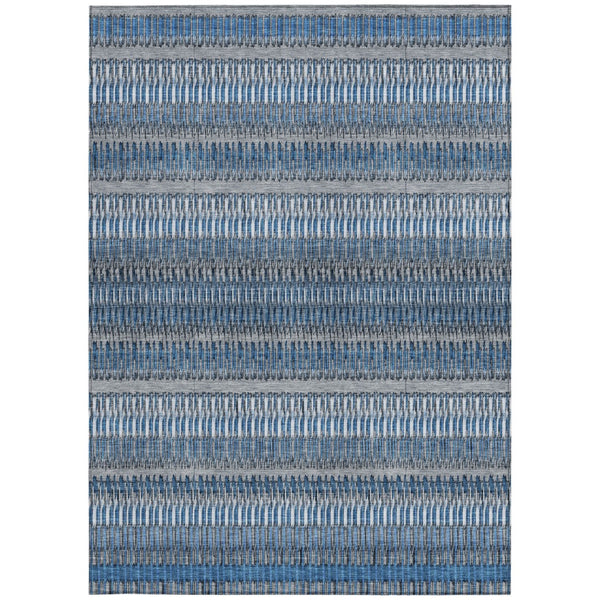 Homeroots 3' Denim Blue And Ivory Striped Washable Area Rug For Indoor Or Outdoor Use - Durable And Stylish 9' X 12' Polyester 577449