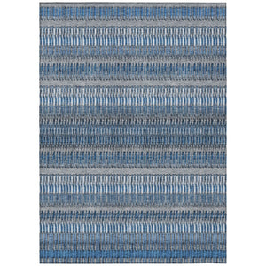 HomeRoots 9' Striped Denim Blue and Ivory Area Rug - Durable, Washable Design for Indoor and Outdoor Use 9' X 12' 577449