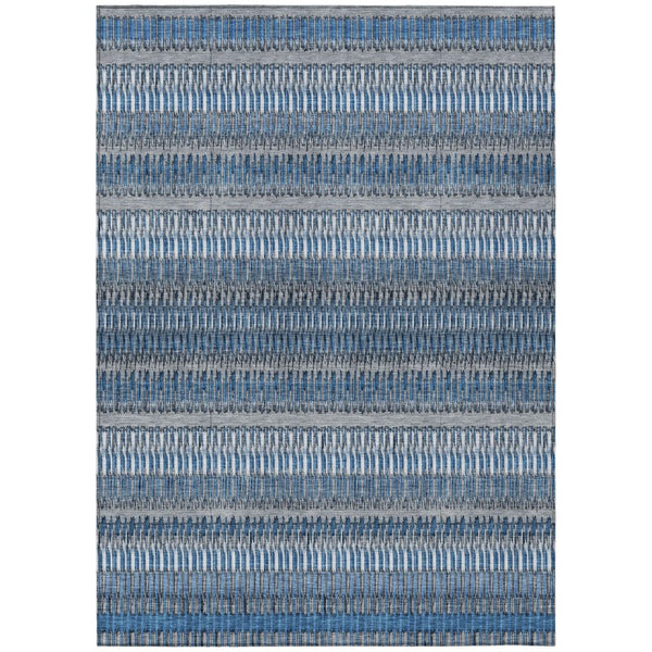 HomeRoots 9' Striped Denim Blue and Ivory Area Rug - Durable, Washable Design for Indoor and Outdoor Use 9' X 12' 577449
