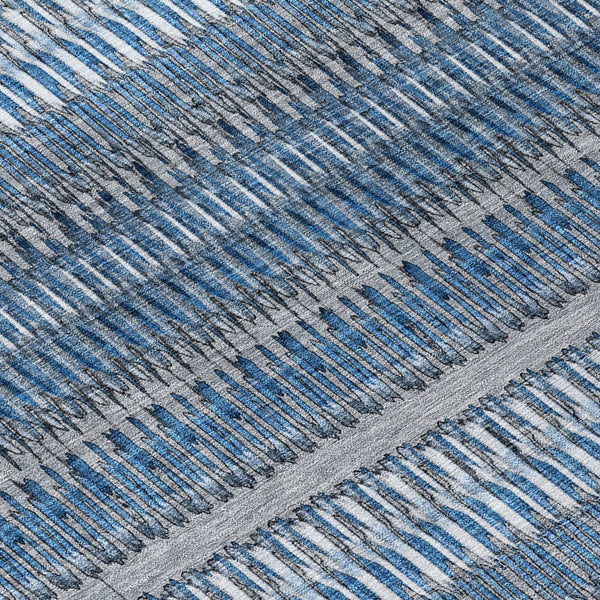 Homeroots 3' Denim Blue And Ivory Striped Washable Area Rug For Indoor Or Outdoor Use - Durable And Stylish 9' X 12' Polyester 577449