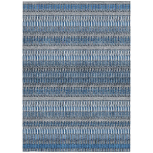 Homeroots 3' Denim Blue And Ivory Striped Washable Area Rug For Indoor Or Outdoor Use - Durable And Stylish 10' X 14' Polyester 577450