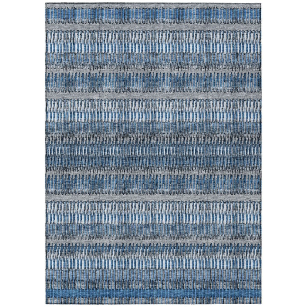 HomeRoots 5' Durable Denim Blue and Ivory Striped Indoor Outdoor Area Rug for Timeless Coastal Charm 10' X 14' 577450