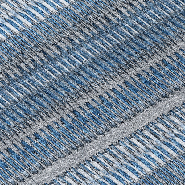 Homeroots 3' Denim Blue And Ivory Striped Washable Area Rug For Indoor Or Outdoor Use - Durable And Stylish 10' X 14' Polyester 577450