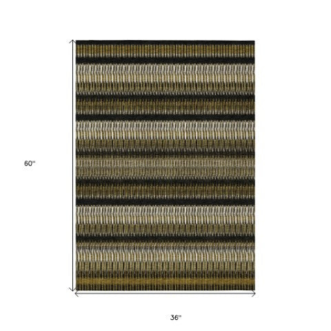 Homeroots 3' Denim Blue And Ivory Striped Washable Area Rug For Indoor Or Outdoor Use - Durable And Stylish 3' X 5' Polyester 577451