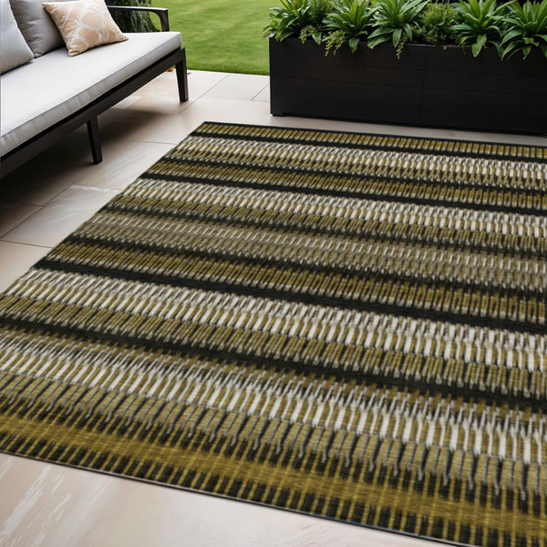 HomeRoots 5' Washable Brown and Ivory Striped Area Rug for Indoor or Outdoor Use - Stylish & Durable Design 5' X 8' 577452
