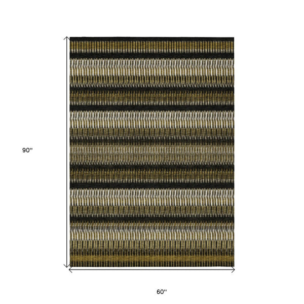 HomeRoots 5' Washable Brown and Ivory Striped Area Rug for Indoor or Outdoor Use - Stylish & Durable Design 5' X 8' 577452