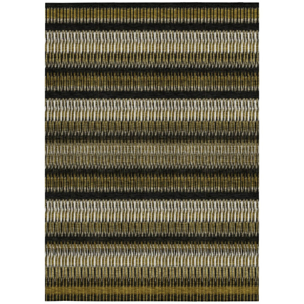 HomeRoots 9' Washable Striped Area Rug in Brown, Ivory, and Black – Perfect for Indoor & Outdoor Spaces 9' X 12' 577455