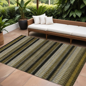 HomeRoots 9' Washable Striped Area Rug in Brown, Ivory, and Black – Perfect for Indoor & Outdoor Spaces 9' X 12' 577455