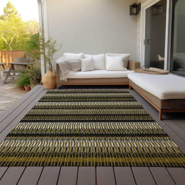 HomeRoots 9' Washable Striped Area Rug in Brown, Ivory, and Black – Perfect for Indoor & Outdoor Spaces 9' X 12' 577455