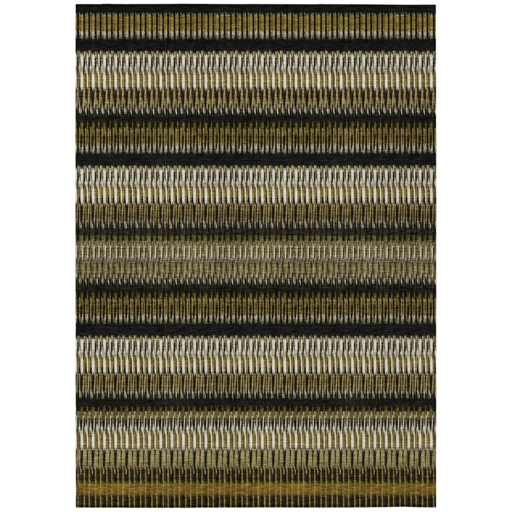 HomeRoots 9' Washable Striped Area Rug in Brown, Ivory, and Black – Perfect for Indoor & Outdoor Spaces 9' X 12' 577455