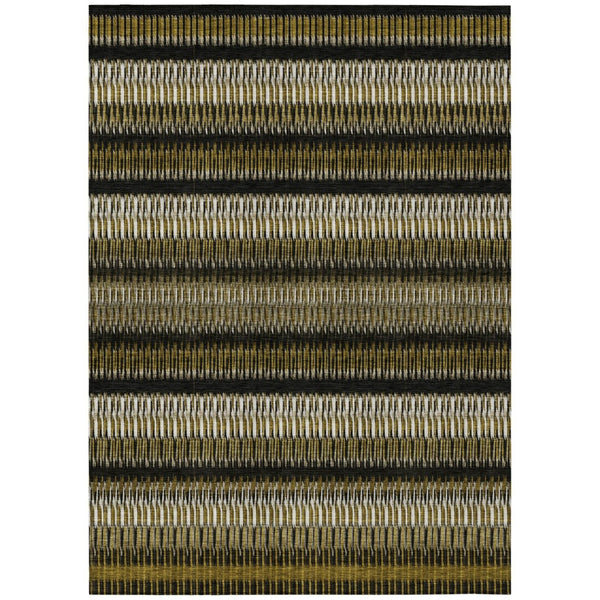HomeRoots 9' Washable Striped Area Rug in Brown, Ivory, and Black – Perfect for Indoor & Outdoor Spaces 9' X 12' 577455