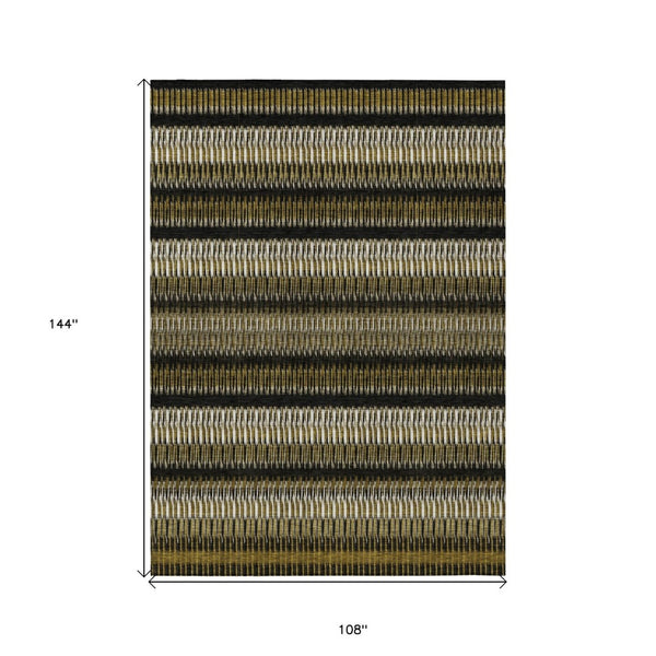 HomeRoots 9' Washable Striped Area Rug in Brown, Ivory, and Black – Perfect for Indoor & Outdoor Spaces 9' X 12' 577455