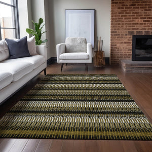HomeRoots 9' Washable Striped Area Rug in Brown, Ivory, and Black – Perfect for Indoor & Outdoor Spaces 9' X 12' 577455