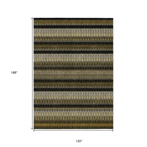 Homeroots 3' Denim Blue And Ivory Striped Washable Area Rug For Indoor Or Outdoor Use - Durable And Stylish 10' X 14' Polyester 577456