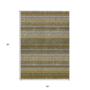 Homeroots 3' Denim Blue And Ivory Striped Washable Area Rug For Indoor Or Outdoor Use - Durable And Stylish 5' X 8' Polyester 577458