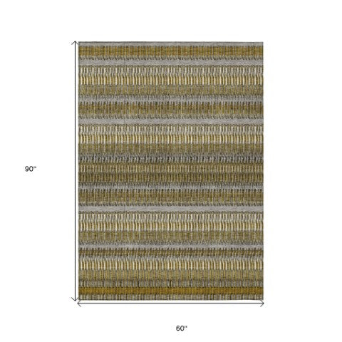 Homeroots 3' Denim Blue And Ivory Striped Washable Area Rug For Indoor Or Outdoor Use - Durable And Stylish 5' X 8' Polyester 577458