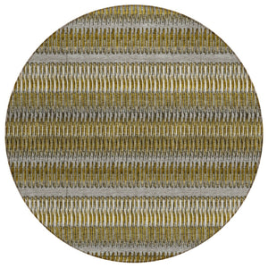 HomeRoots 5' Stylish Coffee and Taupe Striped Area Rug - Durable, Washable, Indoor/Outdoor Versatile Design 8' Round 577459