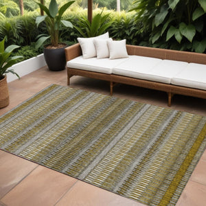 HomeRoots 5' Stylish Coffee and Taupe Striped Area Rug - Durable, Washable, Indoor/Outdoor Versatile Design 8' X 10' 577460