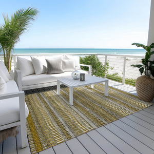 HomeRoots 5' Stylish Coffee and Taupe Striped Area Rug - Durable, Washable, Indoor/Outdoor Versatile Design 8' X 10' 577460