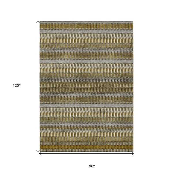 HomeRoots 5' Stylish Coffee and Taupe Striped Area Rug - Durable, Washable, Indoor/Outdoor Versatile Design 8' X 10' 577460