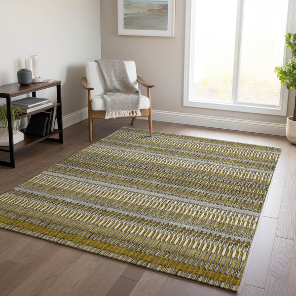 HomeRoots 5' Stylish Coffee and Taupe Striped Area Rug - Durable, Washable, Indoor/Outdoor Versatile Design 8' X 10' 577460