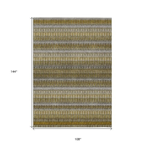 Homeroots 3' Denim Blue And Ivory Striped Washable Area Rug For Indoor Or Outdoor Use - Durable And Stylish 9' X 12' Polyester 577461
