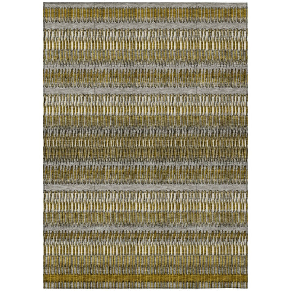 HomeRoots 5' Stylish Coffee and Taupe Striped Area Rug - Durable, Washable, Indoor/Outdoor Versatile Design 10' X 14' 577462