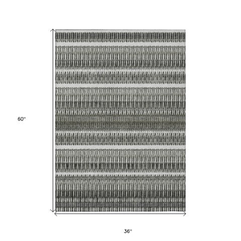 Homeroots 3' Denim Blue And Ivory Striped Washable Area Rug For Indoor Or Outdoor Use - Durable And Stylish 3' X 5' Polyester 577463