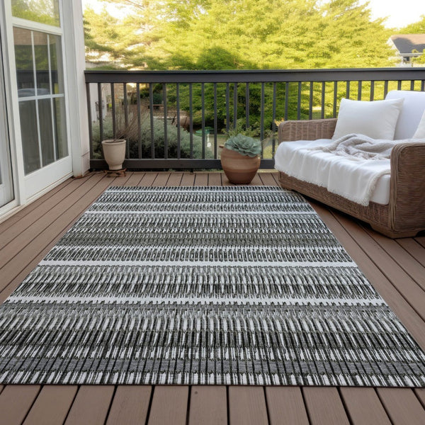 HomeRoots 5' Stylish Gray Charcoal and Ivory Striped Washable Area Rug for Indoor and Outdoor Living Spaces 5' X 8' 577464