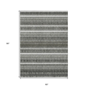 HomeRoots 5' Stylish Gray Charcoal and Ivory Striped Washable Area Rug for Indoor and Outdoor Living Spaces 5' X 8' 577464