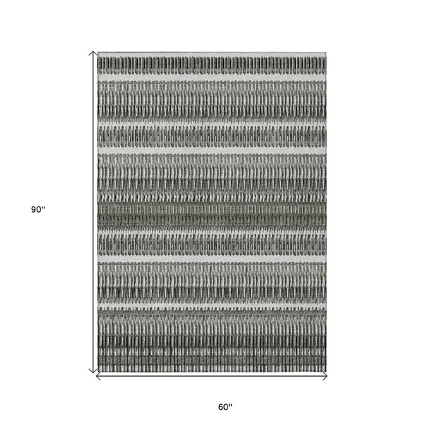 HomeRoots 5' Stylish Gray Charcoal and Ivory Striped Washable Area Rug for Indoor and Outdoor Living Spaces 5' X 8' 577464