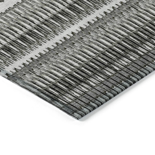 HomeRoots 5' Stylish Gray Charcoal and Ivory Striped Washable Area Rug for Indoor and Outdoor Living Spaces 5' X 8' 577464