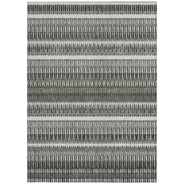 HomeRoots 5' Stylish Gray Charcoal and Ivory Striped Washable Area Rug for Indoor and Outdoor Living Spaces 5' X 8' 577464
