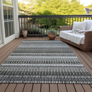 HomeRoots 5' Stylish Gray Charcoal and Ivory Striped Washable Area Rug for Indoor and Outdoor Living Spaces 5' X 8' 577464