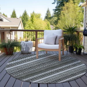 Homeroots 3' Denim Blue And Ivory Striped Washable Area Rug For Indoor Or Outdoor Use - Durable And Stylish 8' Round Polyester 577465