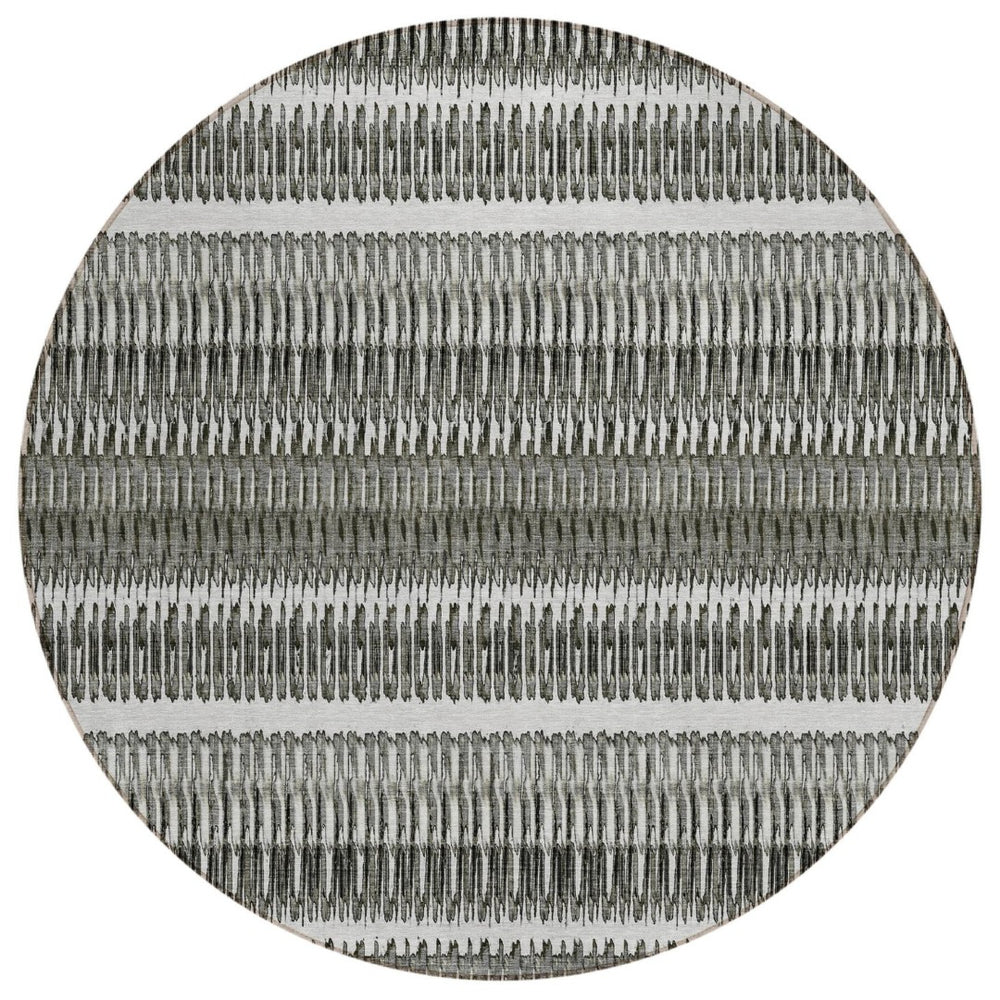HomeRoots 5' Stylish Gray Charcoal and Ivory Striped Washable Area Rug for Indoor and Outdoor Living Spaces 8' Round 577465