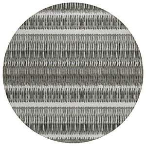 HomeRoots 5' Stylish Gray Charcoal and Ivory Striped Washable Area Rug for Indoor and Outdoor Living Spaces 8' Round 577465