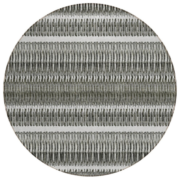 HomeRoots 5' Stylish Gray Charcoal and Ivory Striped Washable Area Rug for Indoor and Outdoor Living Spaces 8' Round 577465