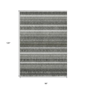 Homeroots 3' Denim Blue And Ivory Striped Washable Area Rug For Indoor Or Outdoor Use - Durable And Stylish 8' X 10' Polyester 577466