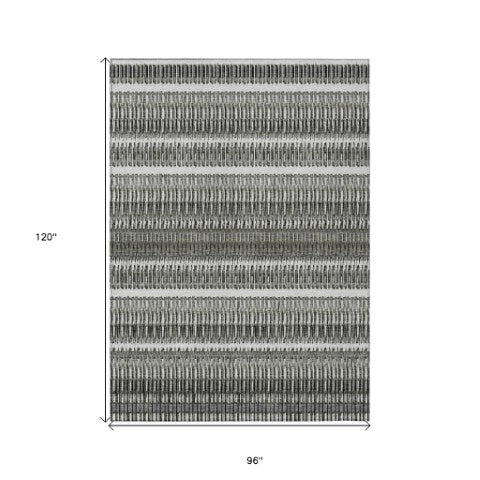 Homeroots 3' Denim Blue And Ivory Striped Washable Area Rug For Indoor Or Outdoor Use - Durable And Stylish 8' X 10' Polyester 577466