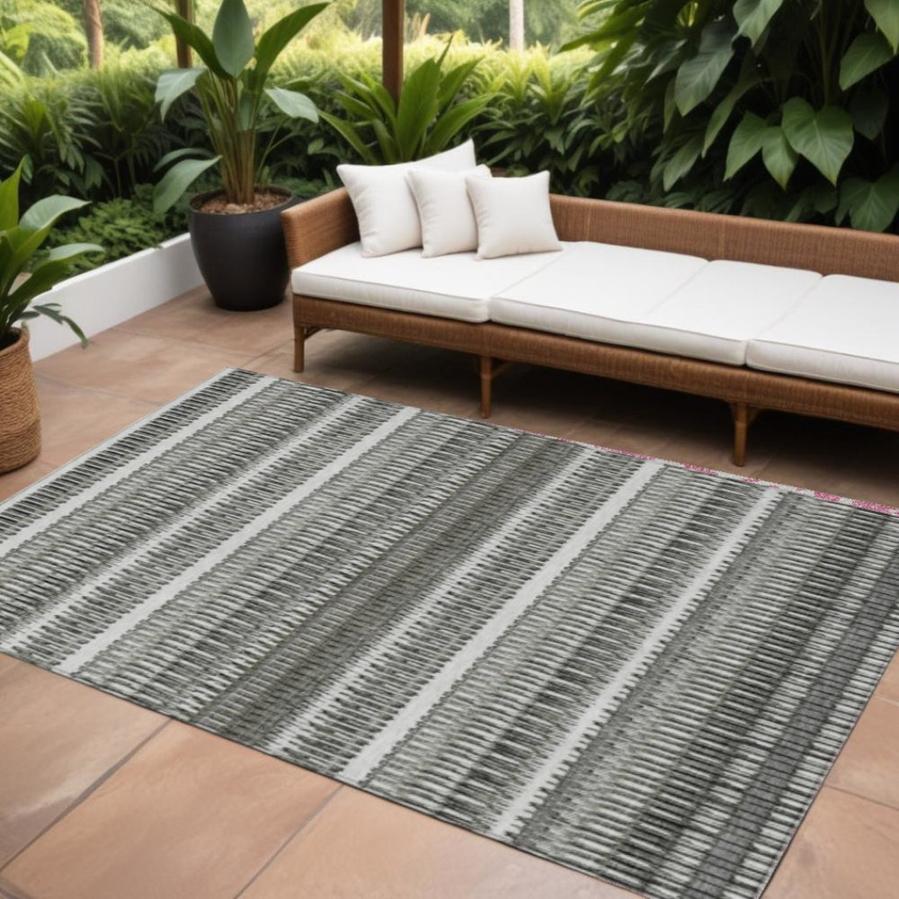 HomeRoots 9' Stylish Indoor Outdoor Area Rug - Durable Striped Gray and Ivory Design for All-Weather Use 9' X 12' 577467